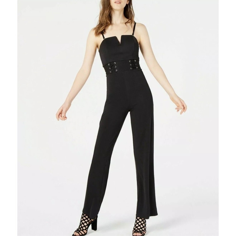 Material Girl Juniors Lace-Up Fitted Jumpsuit Size L Gothic With Removable Strap